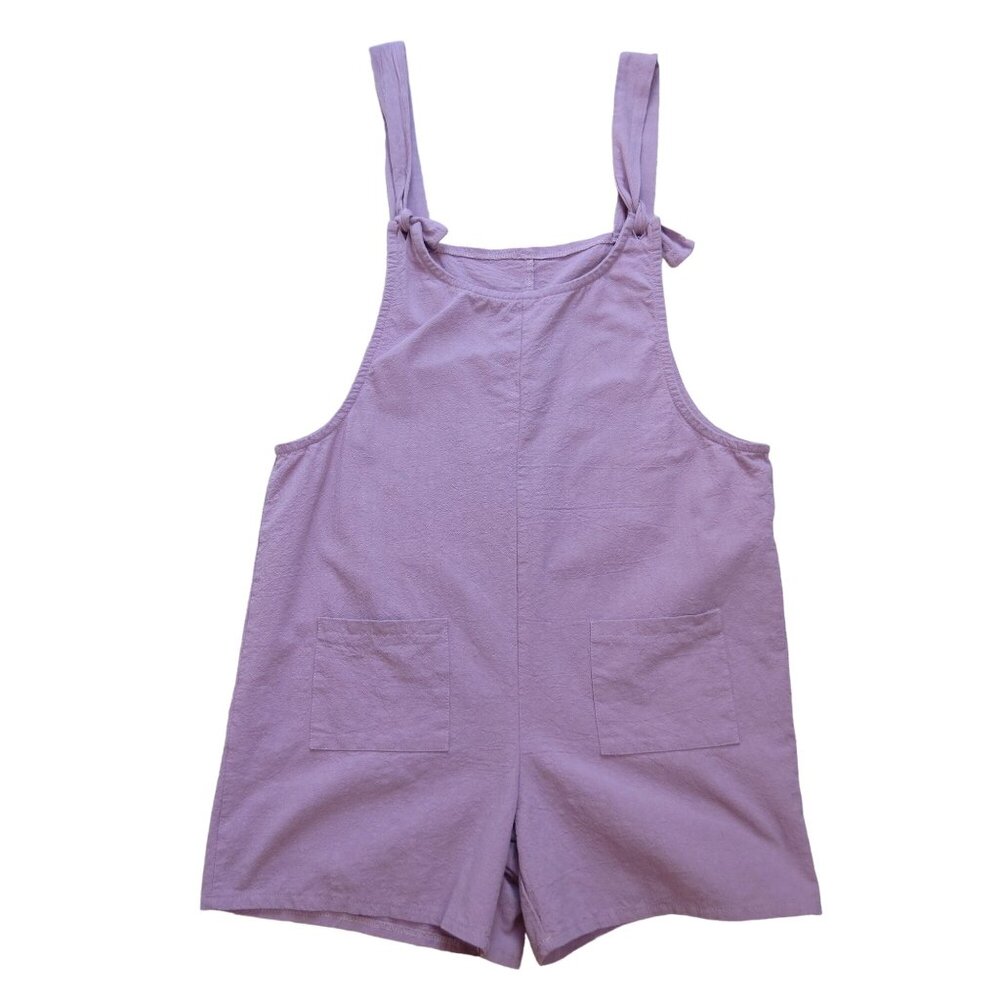 Women's Lavender Purple Cotton Linen Baggy Shortalls Short Overalls Size L